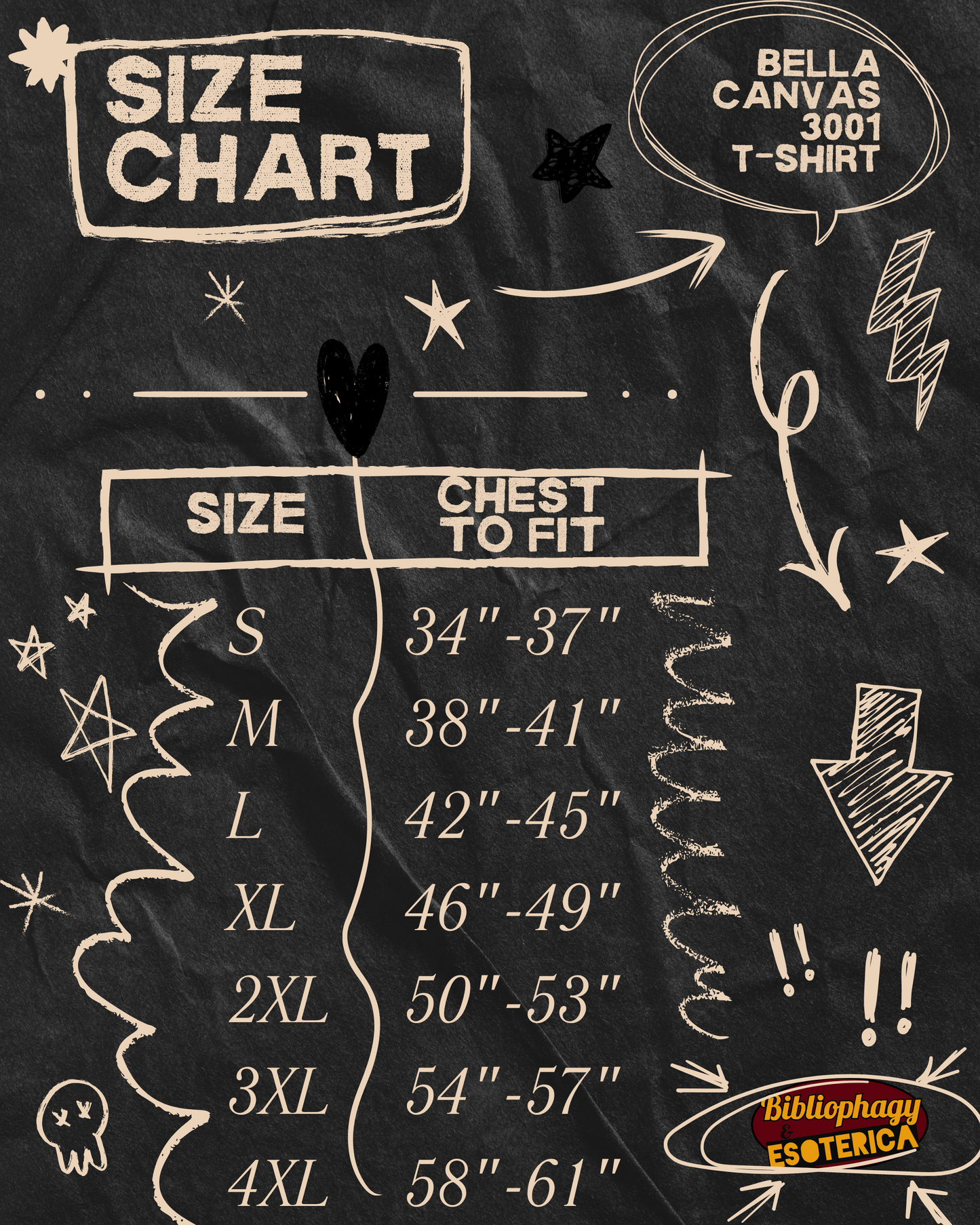 A size chart for this shirt