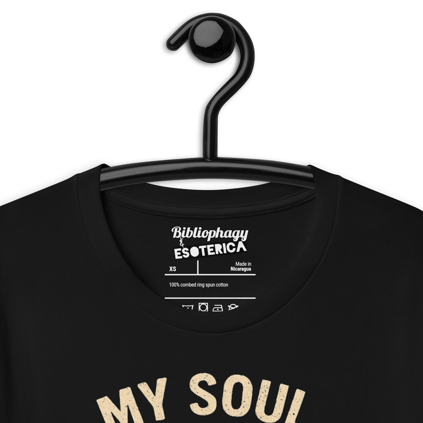 A closeup of the Bibliophagy & Esoterica brand label.