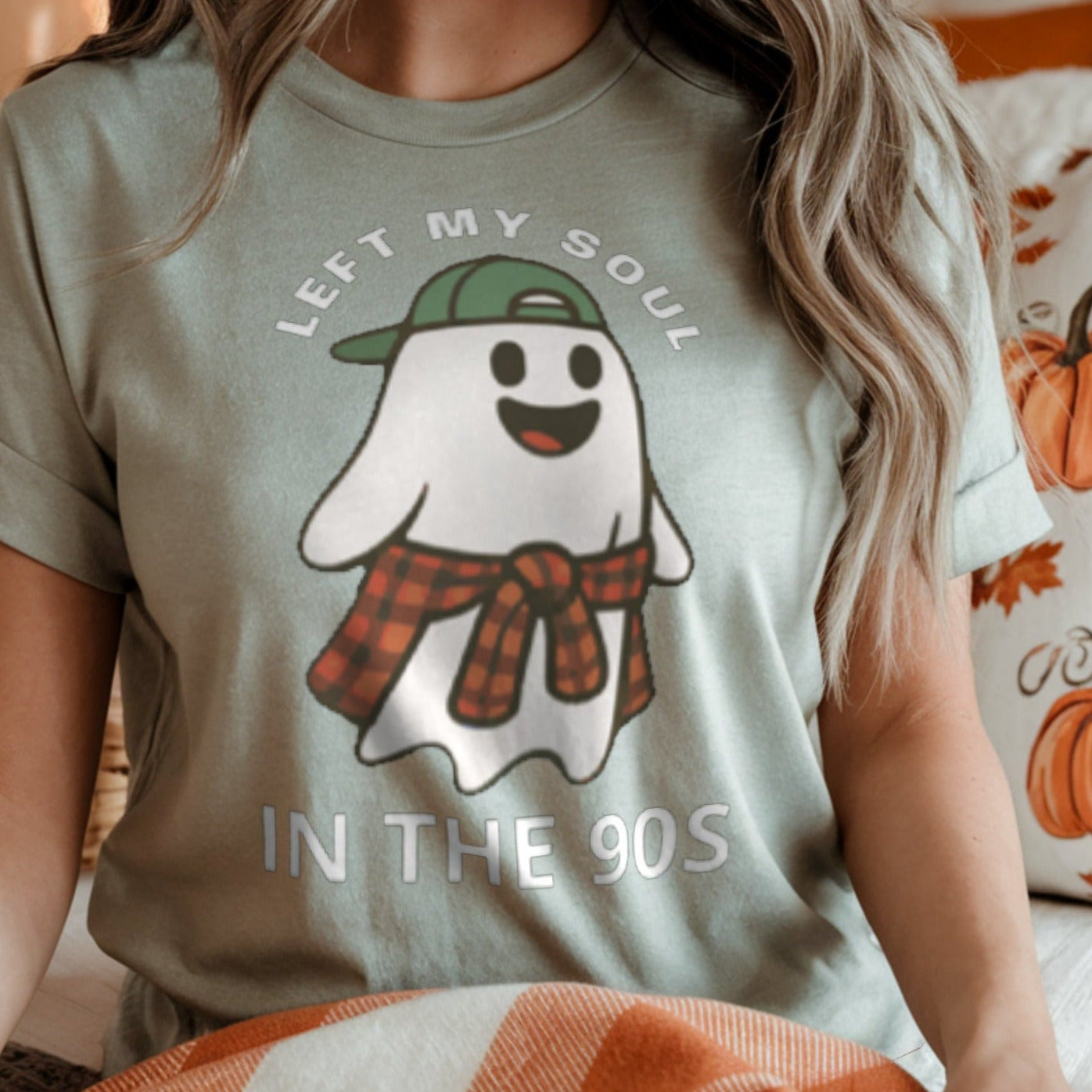 Left My Soul In The 90s Flannel Grungy Ghost T-Shirt for Halloween