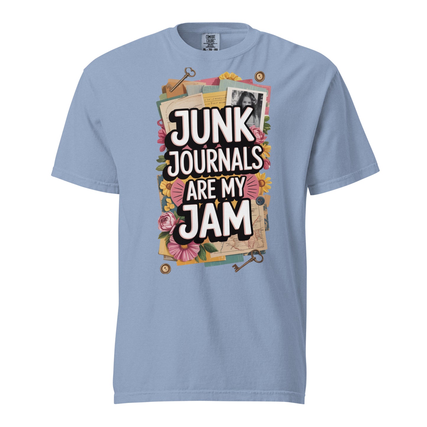 Junk Journals are my Jam t-shirt in washed denim.