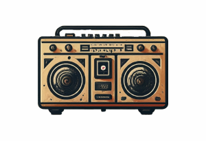 Vintage-style boombox with black accents.