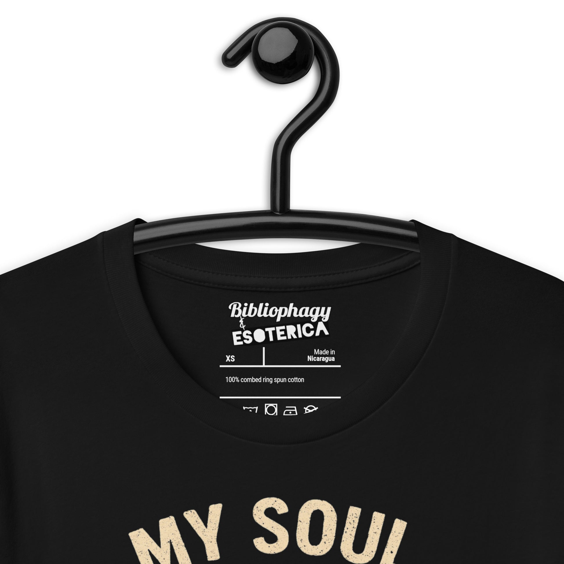 A closeup of the Bibliophagy & Esoterica brand label.