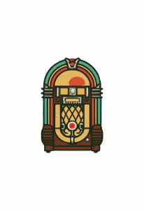 Colorful illustration of a vintage-style jukebox with a retro design.