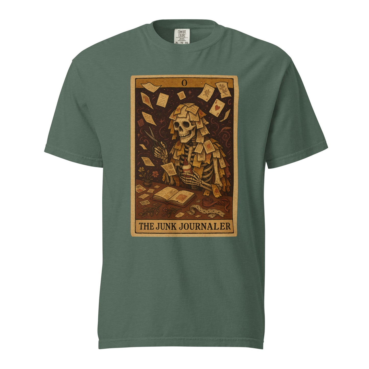 Junk Journaler Tarot Card T-shirt in Blue Spruce. 