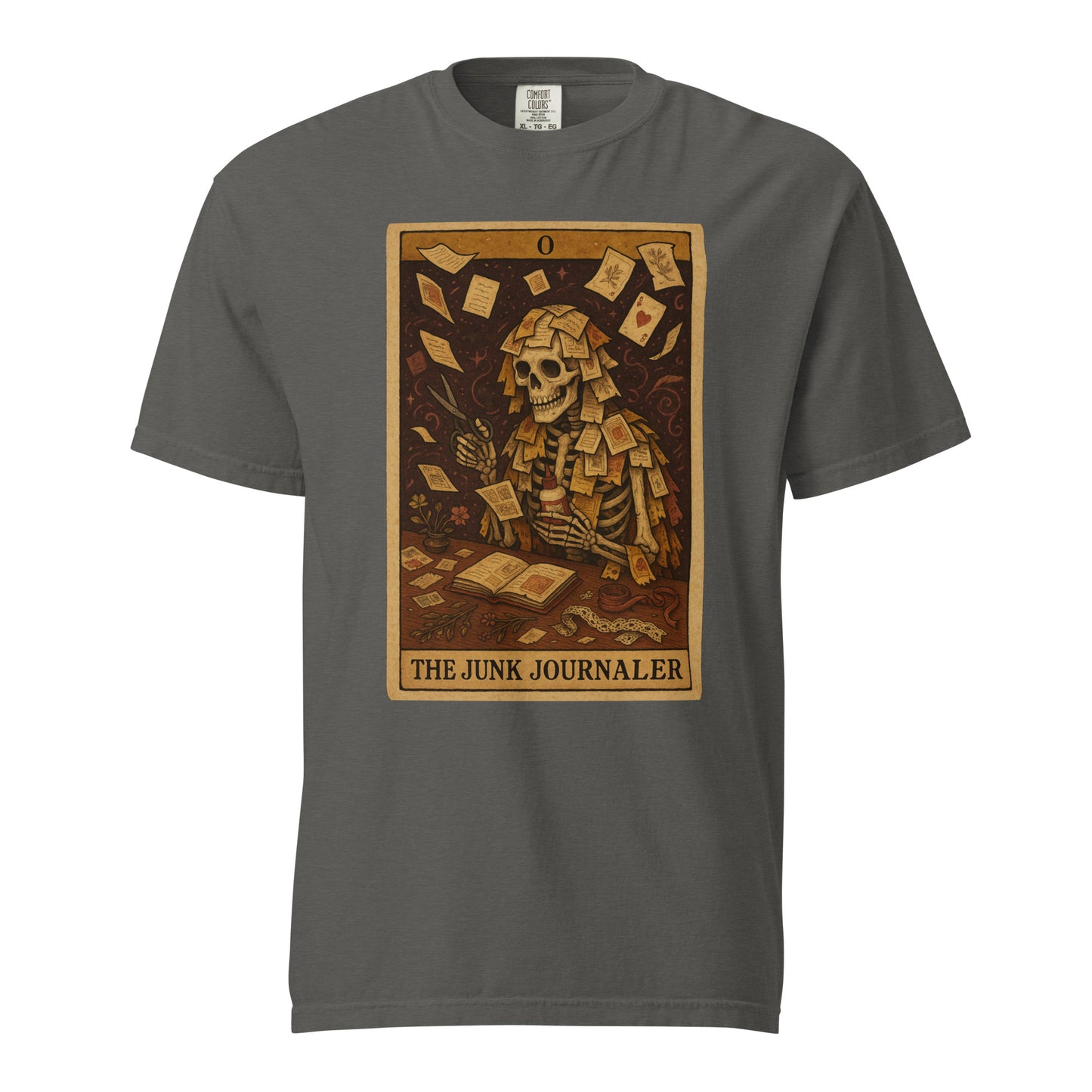 Junk Journaler Tarot Card T-shirt in Pepper. 